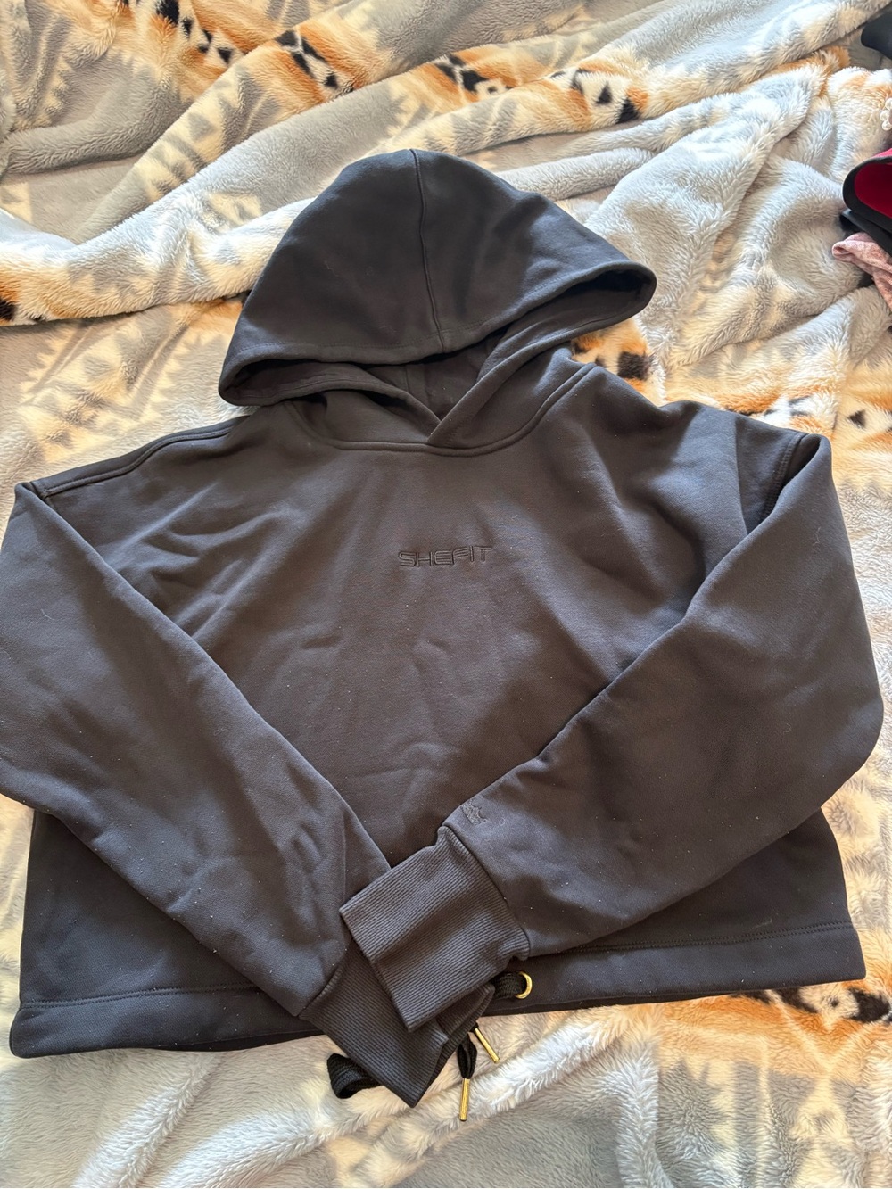 SHEFIT Black Embroidered Hooded Sweatshirt